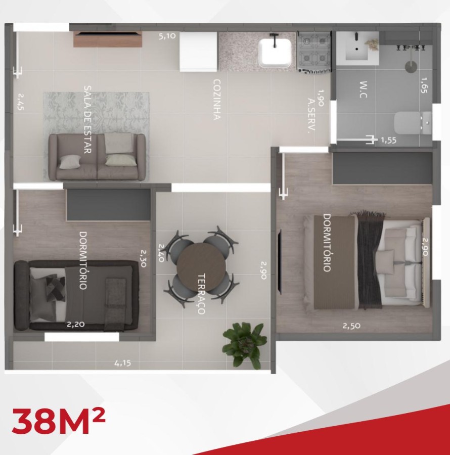Apartamento, 2 quartos, 38 m² - Foto 4