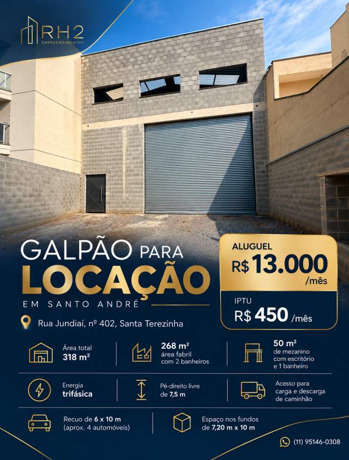 Galpão para Locação em Santo André, Santa Terezinha, 4 banheiros